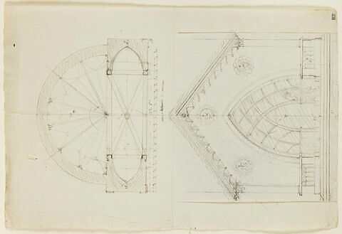 Projet de petite chapelle : plan des voûtes et élévation, image 1/2
