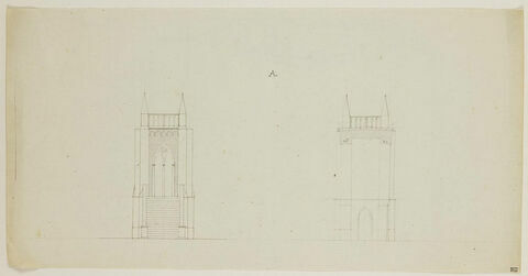 Projet de pavillon gothique : élévation, coupe ; pont