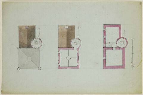 Maison à tourelle : plan de la terrasse, du troisième étage et des caves, image 1/1