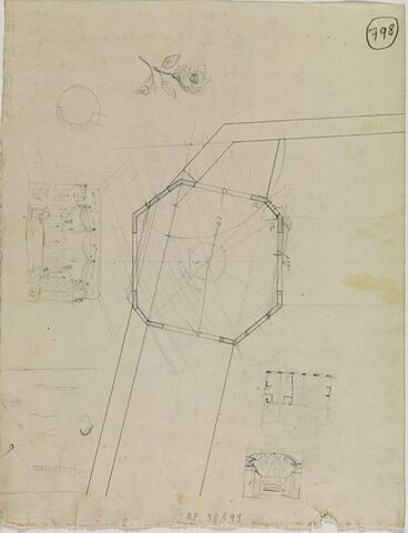 Pavillon de jardin : élévation et plan ; plan, image 2/2