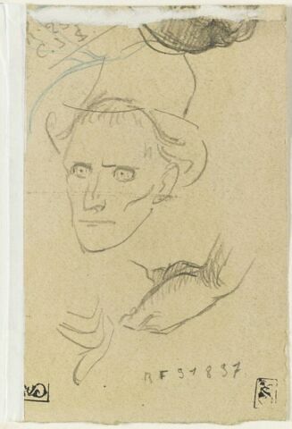 Caricature d'un homme avec un chapeau haut-de-forme et études de membres, image 1/2