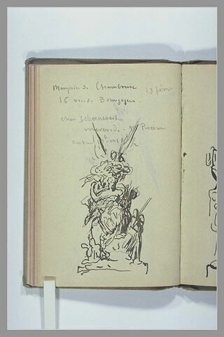 Notes manuscrites ; figure ailée derrière une figure assise, image 1/1