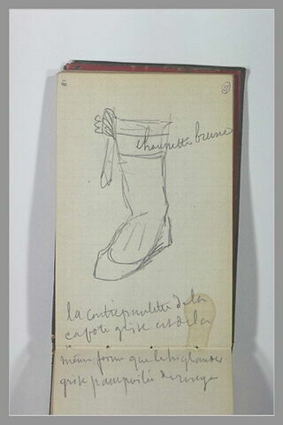 Note manuscrite ; botte et chaussette, image 1/2