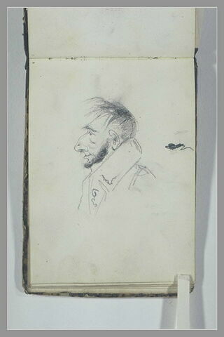 Caricature d'un homme barbu, de profil, vu en buste, image 1/1