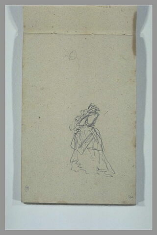 Tête ; femme vêtue d'une robe du XVIIe siècle, vue de dos