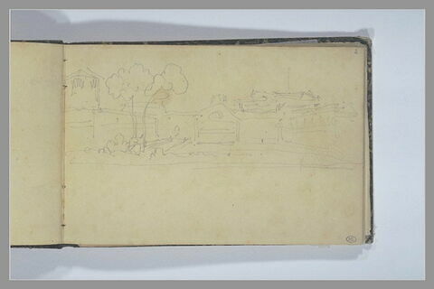 Paysage avec des maisons et deux arbres, image 1/1