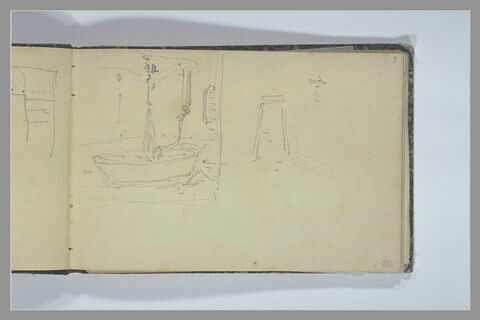 Une salle de bain avec une baignoire équipée d'une douche ; croquis, image 1/1