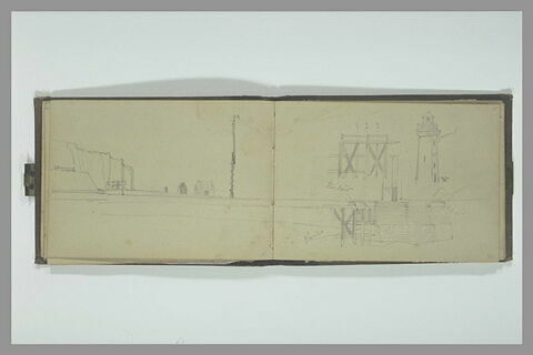 Phare au bout d'une digue ; détails du ponton en charpente et de la tour, image 2/2