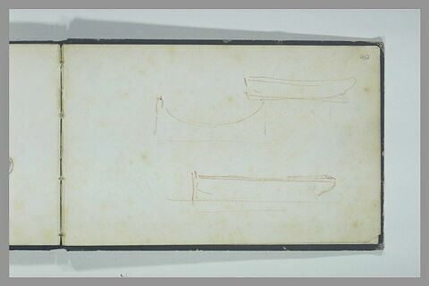 Deux esquisses de la coque d'un bateau vu de profil ; profil d'un berceau, image 1/1