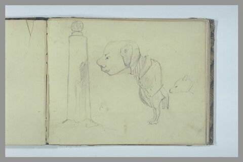 Caricature, homme avec une tête de chien et colonne, image 2/2