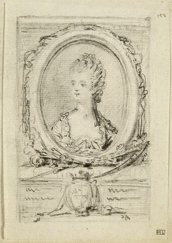 Portrait de femme dans un médaillon armoirié