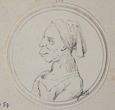 Caricature de femme en buste, de profil à gauche