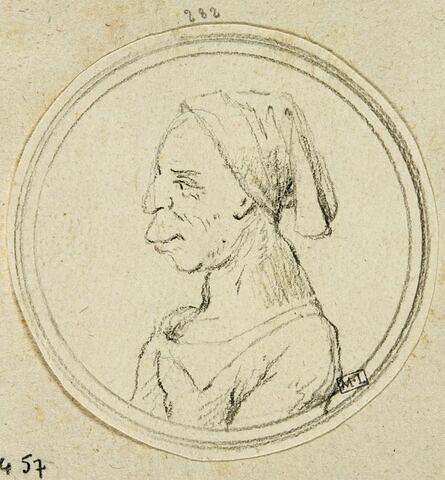 Caricature de femme en buste, de profil à gauche, image 2/2