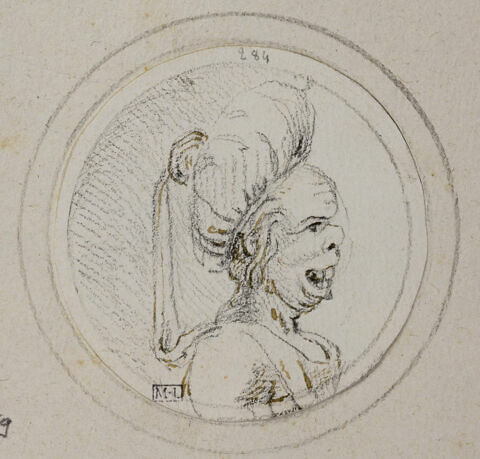 Caricature de femme en buste, de profil à droite