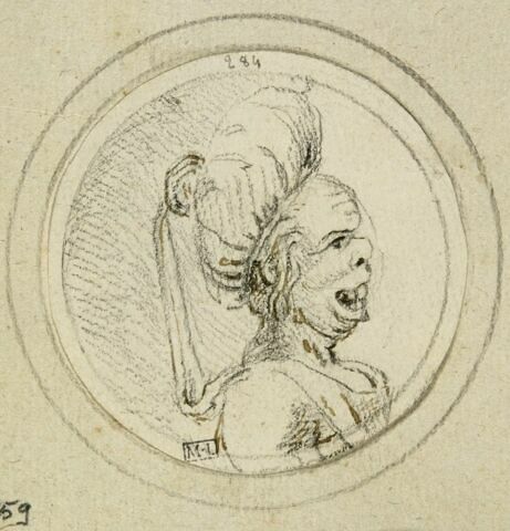 Caricature de femme en buste, de profil à droite, image 2/2