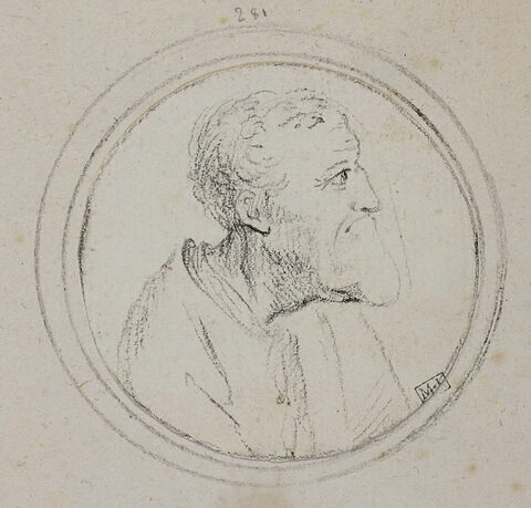 Caricature d'homme en buste, de profil à droite, image 1/2
