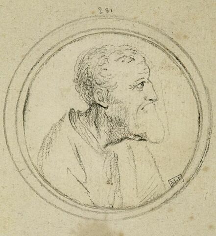 Caricature d'homme en buste, de profil à droite, image 2/2