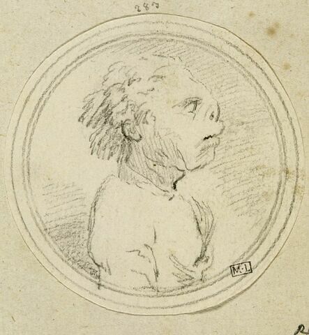 Caricature d'homme en buste, de profil à droite, image 2/2