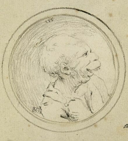 Caricature d'homme en buste, de profil à droite, image 2/2