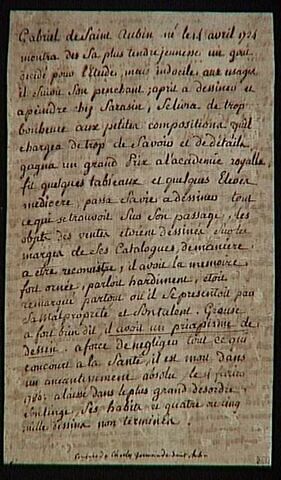 Biographie manuscrite de Gabriel Jacques de Saint-Aubin