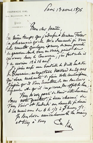 13 avril 1876, Paris, de M. Vial à Jongkind, image 1/1