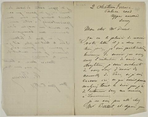 (5 juin 1871), 2, Chatham Terrace, Surrey, à Théodore Duret, image 1/2