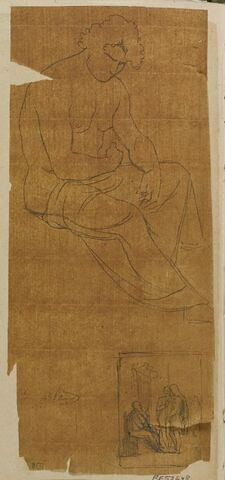 Etude pour Euripide, homme nu assis et une petite composition dans un cadre, image 1/1
