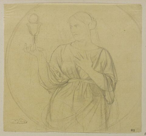 Femme tenant un ciboire, dans un médaillon, étude pour la Foi, image 1/1