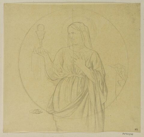 Femme tenant un ciboire, en partie dans un médaillon, étude pour la Foi