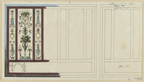 Projet de décor de boiserie du salon de Mr Lafarge, inachevé en grande partie, sauf panneau à gauche, image 1/1