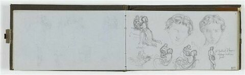 Etudes ; femme avec enfant et portrait ; annotations manuscrites, image 1/1