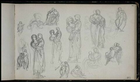 Etudes de femme et enfant et couples ; annotations manuscrites, image 1/1