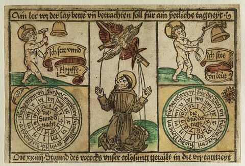 Saint François recevant les stigmates avec les calendriers des heures liturgiques, image 1/1