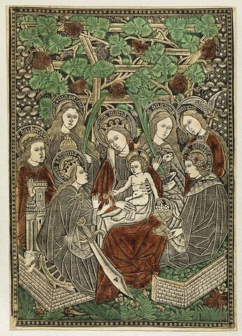 La Vierge et l'enfant Jésus entourés de six saintes