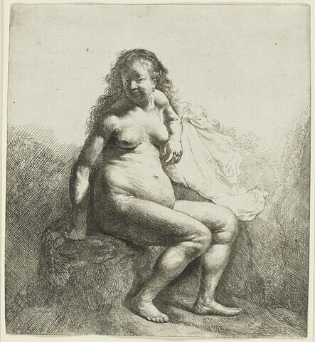 Femme nue assise sur une butte, image 1/3
