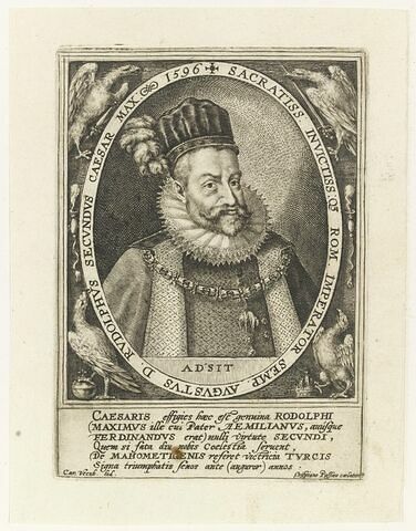 Rodolphe II, 1596, dans un ovale avec attributs aux quatre coins, image 1/1