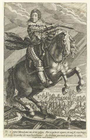 Louis XIII à cheval, dans le fond, une bataille, image 1/1