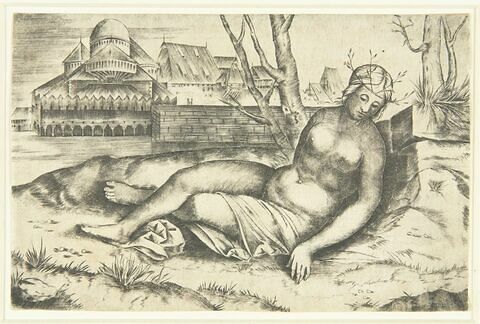 Femme nue endormie couchée dans un paysage, image 1/1