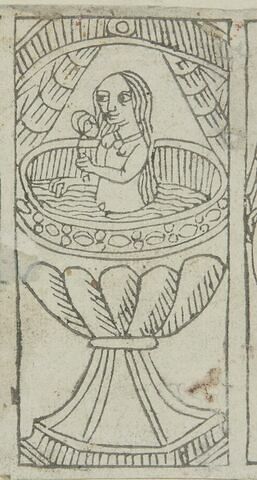 Carte - Coppe as - femme assise dans une baignoire