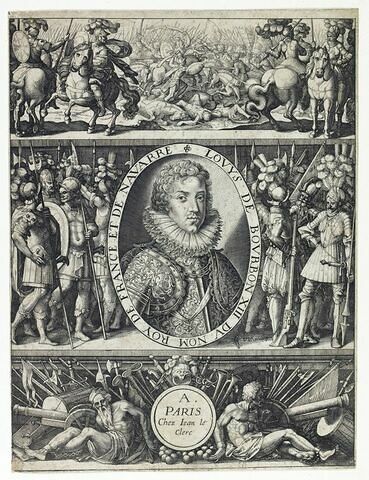 Louis XIII, buste dans un ovale, en haut une bataille
