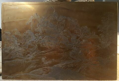 Paysage.A gauche, un ruisseau sur lequel sont deux petits ponts., image 1/1