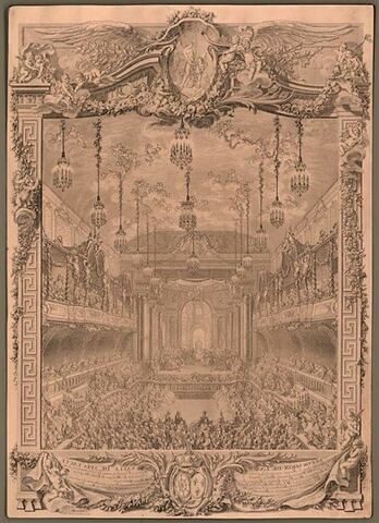 Décoration de la salle de spectacle construite dans le manège couvert de la grande écurie à Versailles, pour la représentation de la 