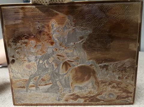 Un cavalier, dont le cheval s'est abattu, lutte contre un autre cavalier, image 1/1