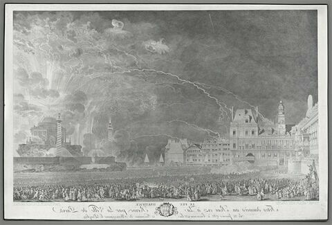 Le feu d'artifice tiré sur la place de l'Hôtel de Ville, le 21 janvier 1782, image 1/1