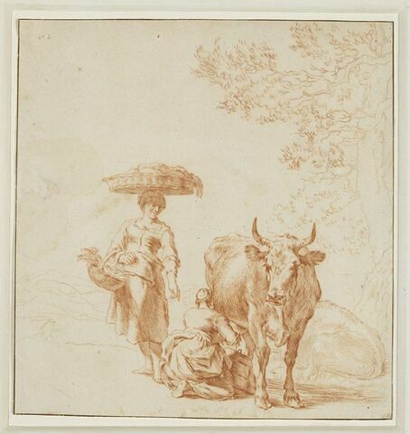 Femme trayant une vache