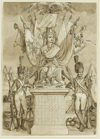 Buste de Napoléon entouré d'un faisceau de drapeaux