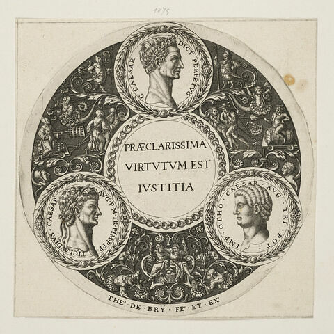 Planche ronde pour assiette avec trois portraits d'empereurs romains