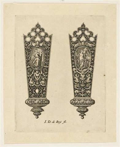 Deux ornements avec arabesques et figures dans ovales, image 1/1