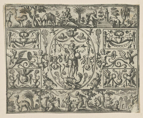 Ornements avec grotesques et allégories religieuses ou de la fable, image 1/1