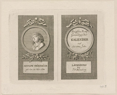 Titre et portrait pour l'année 1782 du calendrier de Lauenbourg, image 1/1